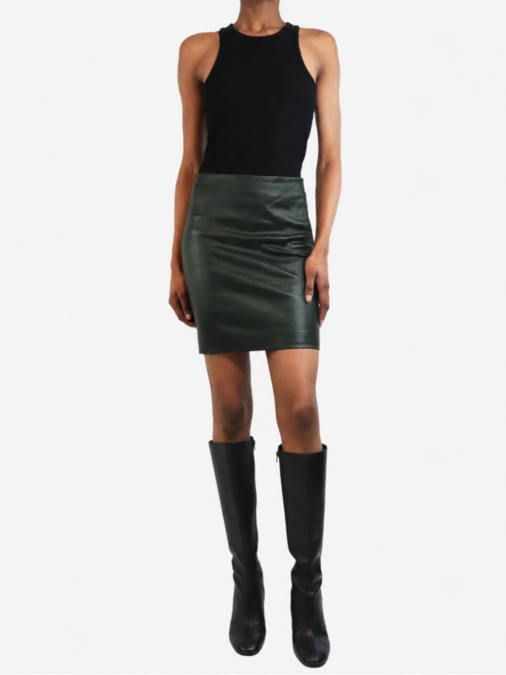 The Row Green Lambskin Leather Skirt